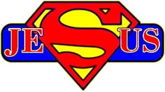 the superman logo is shown in red, yellow and blue with the word je us on it