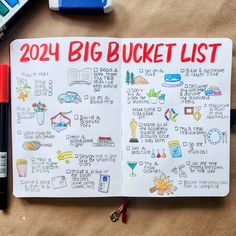 a notebook with the words, 2012 big bucket list written on it