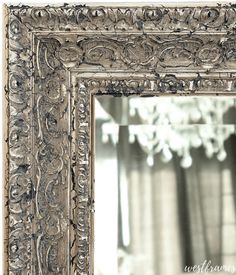 Parisienne Ornate Wood Framed Wall Mirror Antique Silver Gold Patina Finish - West Frames Antique Silver Mirror Frame, Lana Bedroom, Silver Vanity Mirror, Antique Mirror Frame, Chic Parisian Style, Antique Things, Mirror Antique, Gold Frame Wall, Antique Picture Frames