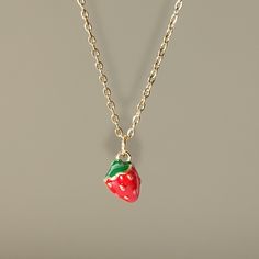 ♡ Beautiful Bespoke Jewelry ♡   Hand assembled in the UK ✿ Material ✿  - Enamel strawberry charm - 18K gold plated necklace with Lobster Clasps and Extender Chain [SIZE]: Length of chain necklace is approx. 16.14 inch/41cm(excluding chain extender), extender chains: 70mm long, the width of chain necklace is 2 mm.    ✿ Packaging ✿ - Card mounted - Transparent plastic sleeve  ✿ Delivery ✿ - Royal Mail tracked 48hr ♡ Follow us on - IG: vachana.uk♡ Sweet Nickel-free Jewelry For Gifts, Sweet Nickel-free Jewelry Gift, Sweet Strawberry Print Jewelry As Gift, Handmade Gold Sweet Jewelry, Sweet Gold Jewelry For Valentine's Day, Valentine's Day Sweet Gold Jewelry, Sweet Gold Dangle Jewelry, Sweet Gold Necklace As Gift, Sweet Gold Necklace For Gift