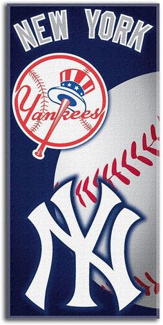 the new york yankees and ny yankees baseballs are depicted on a blue, white and red background