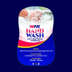 an advertisement for hand wash on a blue background