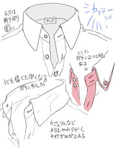 a drawing of a shirt and tie with japanese writing on the bottom right corner, along with instructions for how to wear it