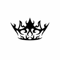 a black and white drawing of a crown with flames on the side, against a white background