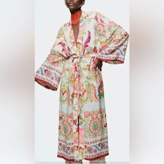 Gorgeous!! Floral Printed Long Kimono With Belt. Made Of Viscose And Polyester And Is Fully Lined. Side Slits. Pit To Pit Is 21 Inches. Will Fit Bigger Sizes. New With Tags Belted Kimono For Beach, Chic Summer Kimono With Belt, Chic Belted Summer Kimono, Chic Summer Belted Kimono, Chic Pink Floral Print Kimono, Spring Daywear Belted Kimono, Summer Daywear Belted Kimono, Summer Belted Kimono For Daywear, Spring Belted Kimono For Daywear