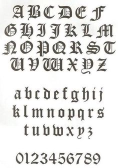 an old english alphabet with some type of writing on it's sides and the letters in