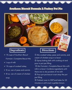 a recipe for southern biscuits and turkey pot pie is shown in this image