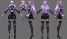 Kda Evelynn, Character Turnaround, Female Base, Anime High School, Character Model Sheet, Female Character Concept, Splash Art, Model Sheet