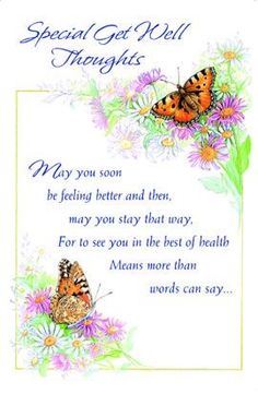 a greeting card with two butterflies on it and the words, special get well thoughts