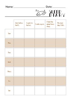 Headache Diary, Sleeping Schedule, Sleep Diary, Sleep Journal, Sleep Log, Mood Diary, Diary Template, Healthy Sleep Habits, Sleep Health