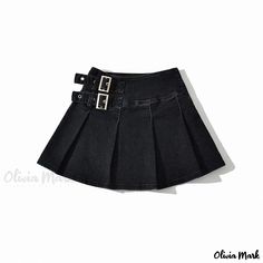 Olivia Mark - Vintage Dual-Waisted Denim Pleated Skirt: High-Waisted Mini Skirt Korean Skirts, Summer Denim Skirt, High Waisted Short Skirt, Denim Pleated Skirt, Pleated Denim Skirt, Skirt With Pleats, Street Jeans, Bodycon Midi Skirt, Y2k Skirt