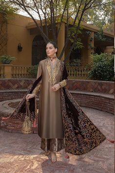 Zainab Chottani, Velvet Shawl, Ayeza Khan, Velvet Collection, Beautiful Dress Designs, Embroidered Neckline