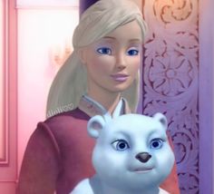 an animated image of a woman and a polar bear