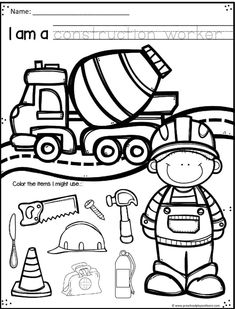 a construction worksheet for kids to color