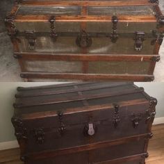 two old trunks are stacked on top of each other