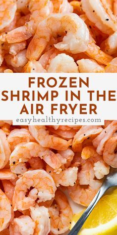 frozen shrimp in the air fryer with lemon wedges