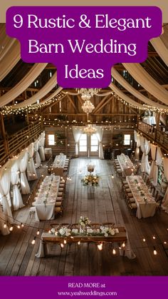 An elegantly decorated barn with rustic wedding decor, featuring charming DIY decorations, creative themes, for a perfect barn wedding. Fast Wedding Ideas, Wedding Farm Decor, Wedding Farm Ideas, Cute Rustic Wedding Ideas, Fairytale Country Wedding, Farm Venue Ideas, Rustic Charm Wedding, Diy Barn Wedding Ideas, Country Wedding Venues Barns