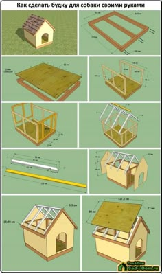 the instructions for building a dog house with wood and insulations, including roofing