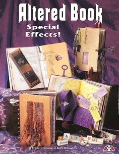 the altered book special effects is displayed in front of an assortment of books and binders