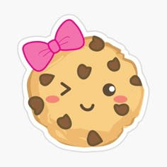 a cookie with a pink bow on it's head and chocolate chip cookies in the shape of a face