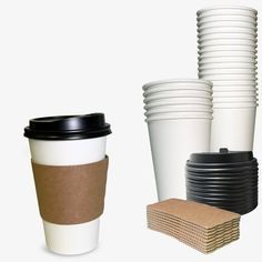 a stack of coffee cups and napkins next to each other