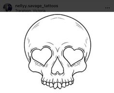 a drawing of a skull with hearts on it