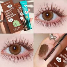 ✨This mascara can really create a variety of makeup.✨Not easy to smudge, lasts all day. Light Brown Mascara, Brown Mascara Makeup, Korean Toothpaste, White Mascara Makeup, Brown Mascara Look, Korean Mascara, Cute Mascara, Cute Makeup Products, Korean Makeup Products