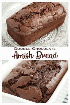 double chocolate amish bread on a plate with the words, double chocolate amish bread