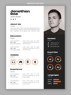 a clean and modern resume template with an orange circle on the bottom, black background