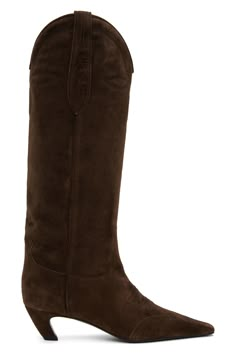 KHAITE: Brown Dallas Boots | SSENSE Brown Boots Suede, Khaite Boots, Suede Cowboy Boots, Fall Winter Trends, Outfit Pieces, To Buy List, Style Moodboard, Curated Closet, Fashion School