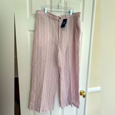 Nwt Polo Ralph Lauren % Linen Pants: Pale Lavender W/White Stripes, Wide Leg, Zip/Button Closure, Side Pickets, Back Pockets, Unlined. Size 12 Ralph Lauren Wide-leg Pants For Work, Pink Wide-leg Bottoms With Button Closure, Lavender Wide-leg Bottoms For Summer, Lavender Wide Leg Bottoms For Summer, Pink Summer Pants With Button Closure, Spring Lavender Relaxed Fit Bottoms, Ralph Lauren Summer Pants, Lavender Straight Leg Pants For Spring, Ralph Lauren Straight Leg Spring Bottoms