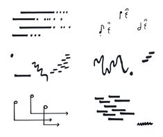 some type of handwriting that is written in different languages and shapes, including letters on the left