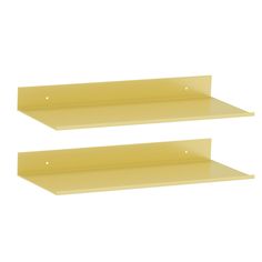 two yellow shelfs on white background with no one in the room to see them