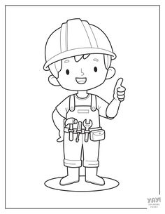 Construction worker coloring page. Construction Worker Coloring Pages, Father's Day Prayer, Kids Colouring Printables, Community Helpers Theme, Community Workers, People Who Help Us, Construction For Kids