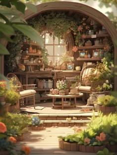 a room filled with lots of plants and furniture