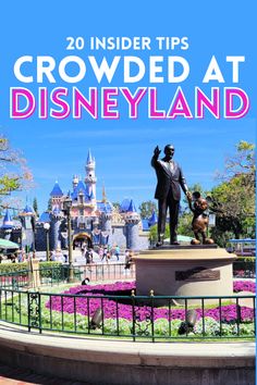 the disneyland castle with text overlay reading 20 insider tips crowded at disneyland