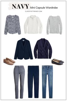 Navy Mini Capsule Wardrobe | 10 Pieces = 18 Outfits - Classy Yet Trendy Navy Work Capsule Wardrobe, Navy Travel Capsule Wardrobe, Navy Capsule Wardrobe Spring, Navy Wardrobe, Iceland Cruise, Navy Capsule Wardrobe, Mini Capsule Wardrobe, 10 Piece Wardrobe, Preppy Capsule Wardrobe