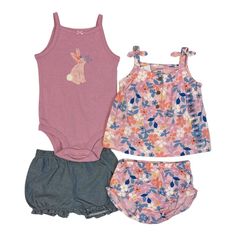 Stock Up On Four Adorable Pieces, Perfect For Mixing And Matching Or To Be Worn Together For A Ready-To-Go Outfit. Purple Cotton Sets For Summer, Cute Purple Cotton Sets, Playful Fitted Purple Sets, Playful Pink Sleeveless Set, Purple Cotton Playwear Sets, Cute Purple Loungewear Sets, Cute Purple Spring Sets, Playful Purple Playtime Set, Spring Playwear Sets Sleeveless