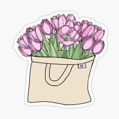 a bag full of pink tulips sticker