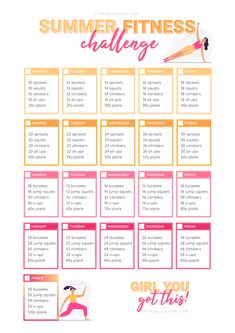 a printable summer fitness challenge with the words, girl you got this on it