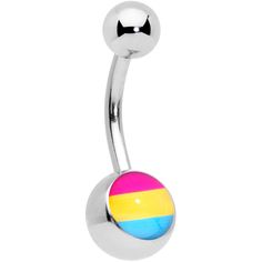 14 Gauge (1.6mm), 7/16" (11mm), 316L Surgical Grade Stainless Steel Curved Barbell Red Yellow Blue Pansexual Pride Flag Belly Ring Show off your belief in individual rights when you wear this 14 gauge navel ring. Made with a 7/16" durable 316L surgical grade stainless curved barbell, this belly button ring features a pansexual pride inlay bottom ball end in red, yellow, and blue so you can show your support for all people no matter how they identify. Individual Rights, Belly Piercing Jewelry, Jewelry Promotion, Pride Jewellery, Navel Jewelry, Hippie Painting, Anime Jewelry, Dangle Belly Rings, Pansexual Pride