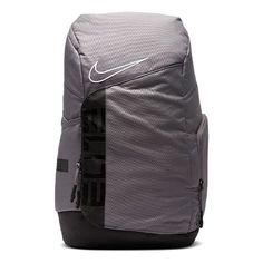 the nike backpack is grey and black