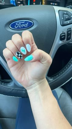 Square Western Nails, Western Nails Almond, Western Nail Art Turquoise, Calm Nails, Western Almond Nails, Blue Western Nails, Ffa Nails, Boho Nail Designs, Summer Western Nails