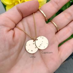 Carry the stars wherever you go with our Constellation Necklace, stamped with your constellation for a personalized touch of the cosmos. This celestial-inspired beauty sparkles with tiny starbursts and cosmic dots, reminding you to keep your head in the clouds and your feet on the ground. Perfect for dreamers, stargazers, and anyone who knows their destiny is written in the stars. Note: 1 constellation per disc. If you would like more than 1 constellation, please select the correct number of con Constellation Jewelry, Mens Earrings Studs, Written In The Stars, Lotus Jewelry, Shine Your Light, Constellation Necklace, Gold Bead Bracelets, Mala Bracelet, 14k Gold Necklace