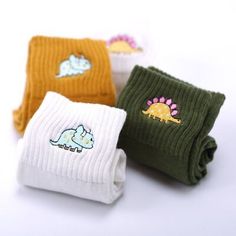 Great Shopping Dinosaur Shape Embroidery Cotton Socks Women Fashion Garment Animal Cartoon Sock, Womens Clothing Dinosaur Embroidery, Dinosaur Socks, Sock Crafts, Fashion Embroidery, Baby Dino, Funky Socks, Dinosaur Funny, Green Bottom, Dinosaur Pattern