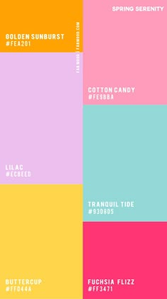 the color scheme for this poster shows different colors and font, including yellow, pink, blue