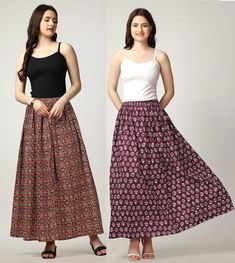 Discover with our handmade floral cotton skirts pack of 02. The lightweight cotton fabric ensures comfort and breathability, while the flattering A-line silhouette complements all body types. Pair it with your favorite blouse or a simple tee for an effortlessly chic look. Fabric:- Cotton Package Content:- Combo Pack of 02 Skirts(Maroon-01 & Purple-01) Colour:- Maroon::Purple Size Chart:- for >Waist 26 inch (Waist - 26 inch, Length - 38.5 inch) >Waist 28 inch (Waist - 28 inch, Length - 38.5 inch) Floral Print Cotton Skirt, Cotton Floral Print Skirt, Cotton Long Skirt With Floral Print, Multicolor Cotton Maxi Skirt With Elastic Waistband, Red Cotton Flared Skirt Bottoms, Red Cotton Long Skirt, Cotton Lined Mini Skirt, Fitted Multicolor Cotton Maxi Skirt, Red Cotton Lined Maxi Skirt