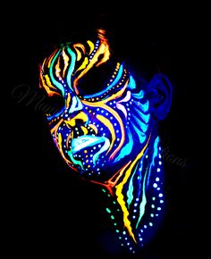 'Tiger' Maddie Uv Face Paint Ideas, Neon Body Art, Rave Baddie, Neon Costume, Tiger Face Painting, Face Painting Party, Painting Atelier