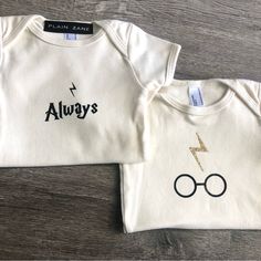 Brand New American Apparel, Excellent Quality. Made In Usa. 100% Organic Cotton. Both 3-6 Months. Cream Colored, Gender Neutral Onesies. Glasses With Gold Glitter Lightning Bolt And Always. Harry Potter Costume Halloween Newborn Organic First Birthday Cotton Romper In Cream, Gender Neutral Onesies, Neutral Onesies, Harry Potter Baby Clothes, Harry Potter Onesie, Harry Potter Always, Always Harry Potter, Newborn Halloween, Harry Potter Costume