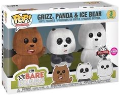 the three bears are wearing panda and ice bear paper toy figures in front of a box